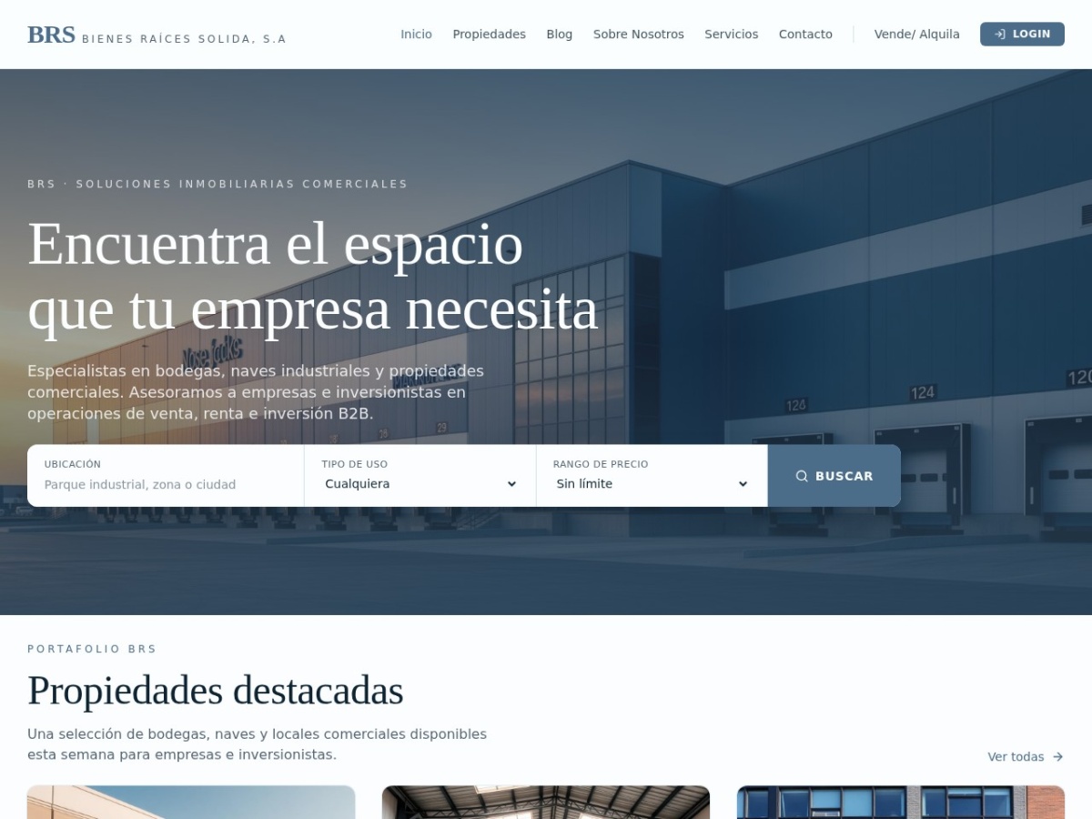 Captura del sitio BRS Bienes Raíces Sólida