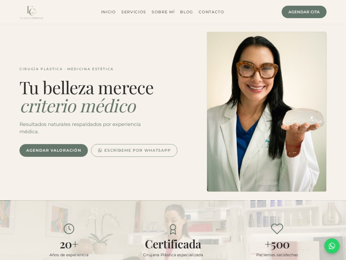 Captura del sitio Elaiza Cordovez MD